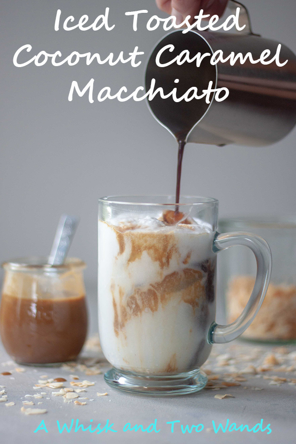 Rich, creamy, nutty, and a little toasty Toasted Coconut Milk, buttery sweet (vegan) caramel, layered with espresso and served over ice brings this Iced Toasted Coconut Caramel Macchiato to the next level!