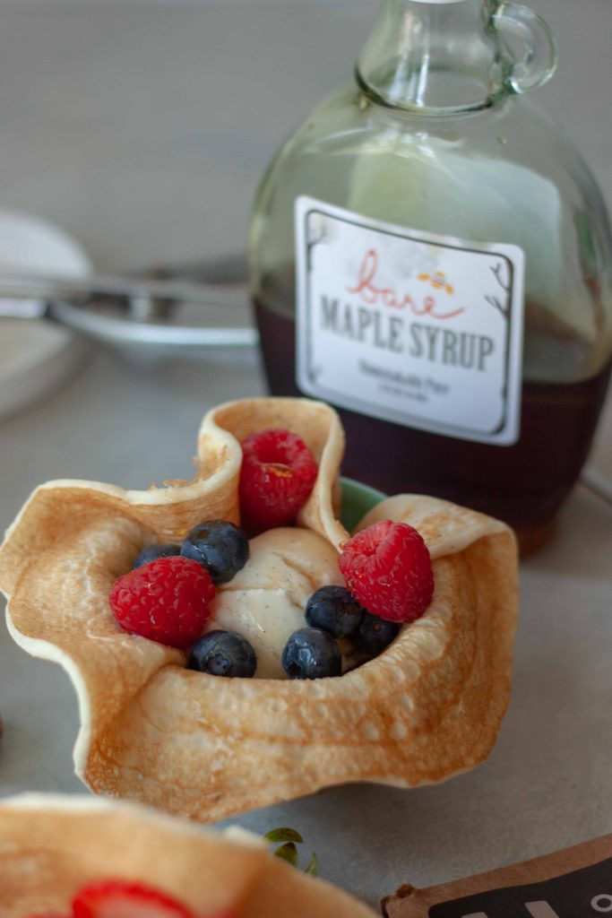 Berry OddParents Pancake Sundae Bowls with pure maple syrup and berries