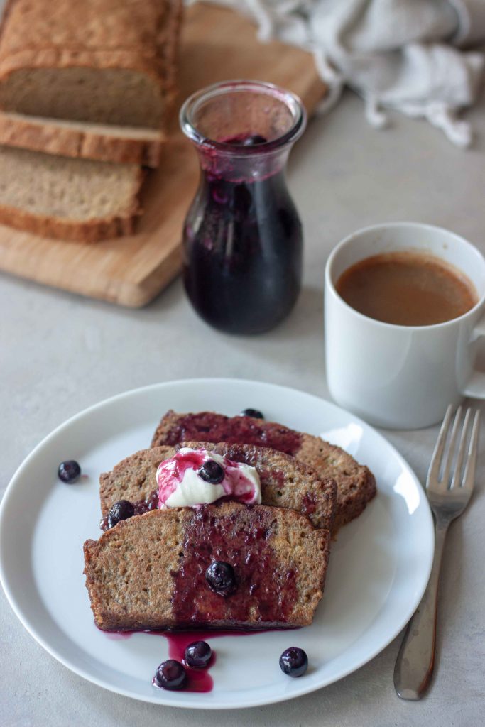 Zucchini Bread French Toast with Blueberry Maple Syrup