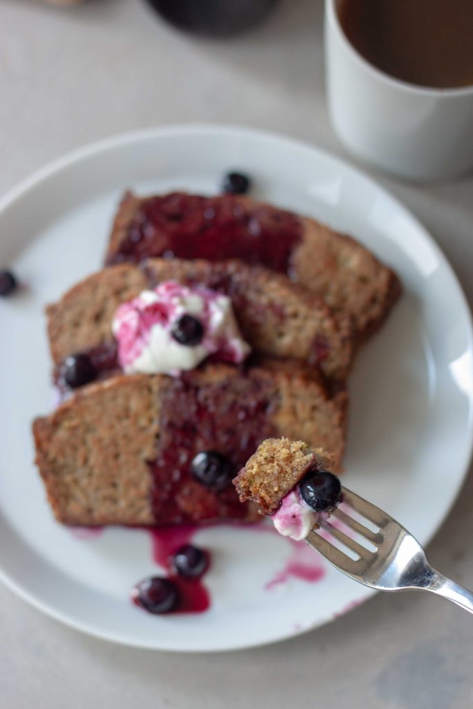 Zucchini Bread French Toast with Blueberry Maple Syrup