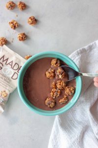 Healthy chocolate smoothie bowl with granola minis