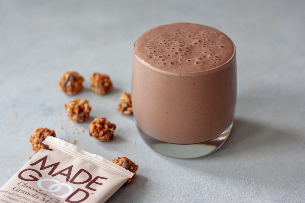 chocolate smoothie with granola minis