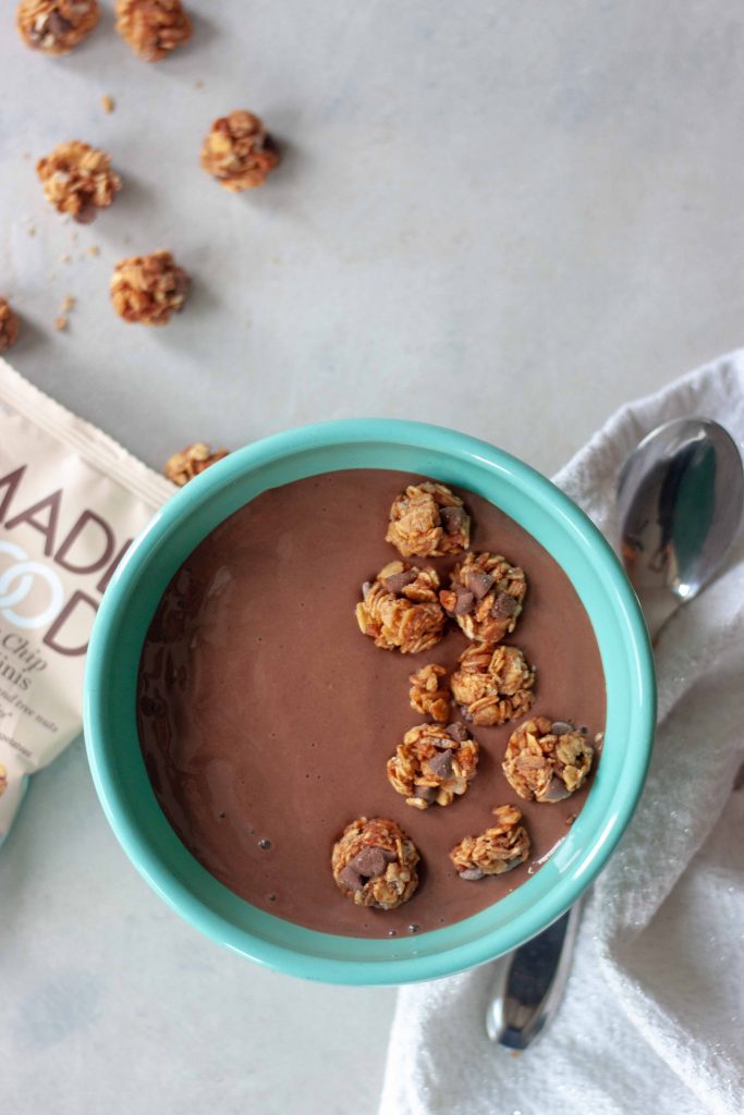 Healthy chocolate smoothie bowl with granola minis