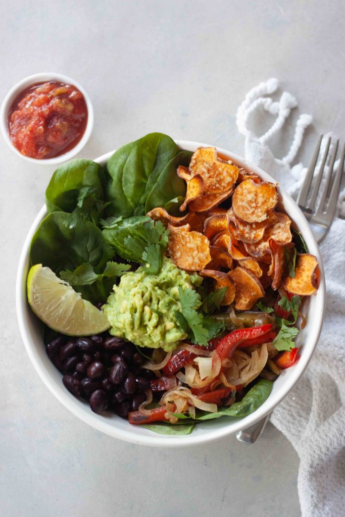 Vegan Cheesy Sweet Potato Nacho Bowls