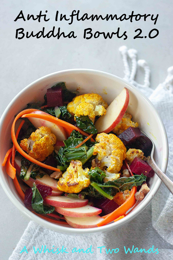 Anti- Inflammatory Buddha Bowls 2.0 are packed with whole food nutrition, texture, flavor that tastes good and good for you! Full of anti-inflammatory benefits this bowl is plant-based, gluten free, and vegan.