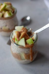 spoon in Caramel Apple Overnight Oats