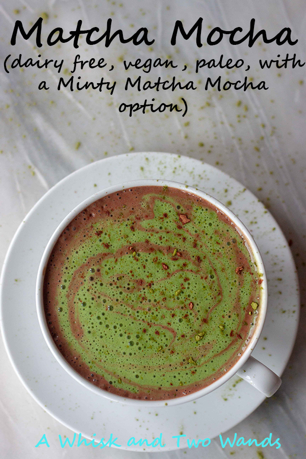 A slightly sweet blend of hot cocoa swirled with a matcha latte. While I call it a mocha there is actually no coffee and the caffeine comes from the matcha. Packed with simple good for you superfoods including energizing matcha for a gentle pick me up. Add a little peppermint oil or extract for a Minty Matcha Mocha, it's a real treat!