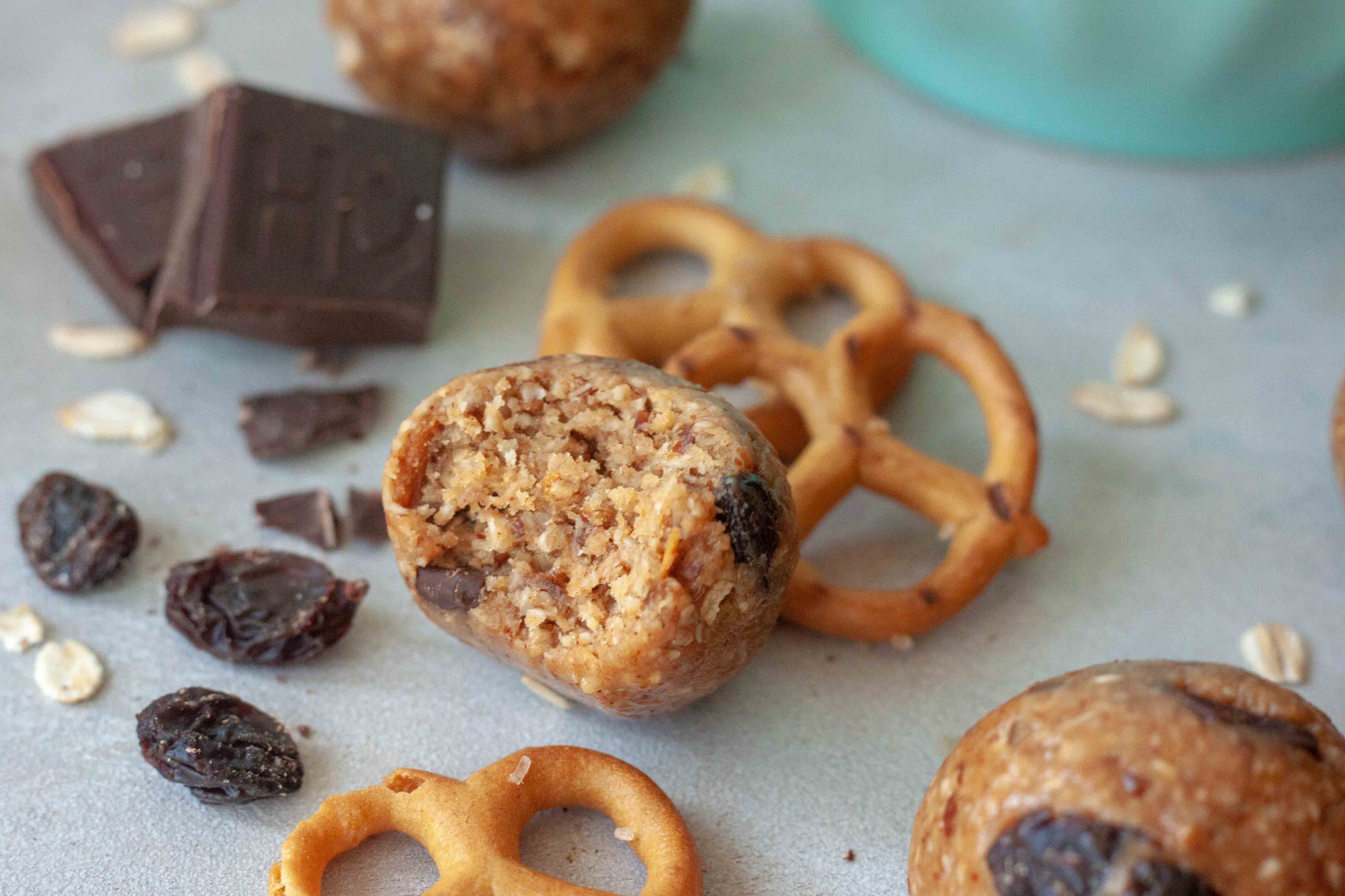 Bite out of Milk Monster Cookie Dough Bites