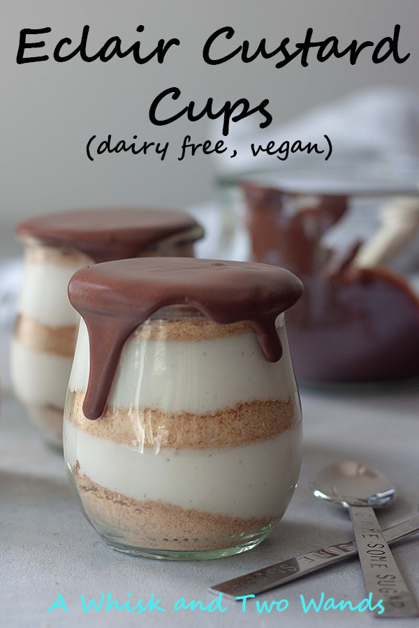 Eclair Custard Cups are a dairy-free, vegan, version of a family favorite dessert in pretty little individual cups. Perfect for summer picnics and potlucks!