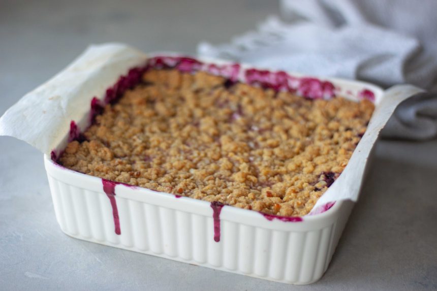 Pan of Sweet Corn Blueberry Crisp