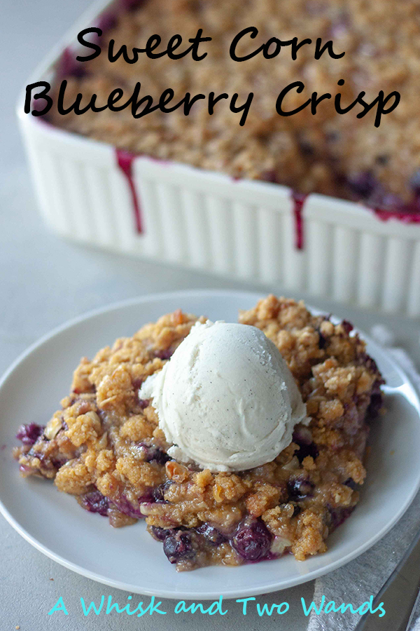 Sweet Corn Blueberry Crisp screams summer with it's layers of crumbly sweet corn cornbread crisp bursting with sweet blueberries and a hint of lemon! Gluten free and vegan friendly it's a perfect summer to fall dessert with or without ice cream on top, or if you ask this mom breakfast!