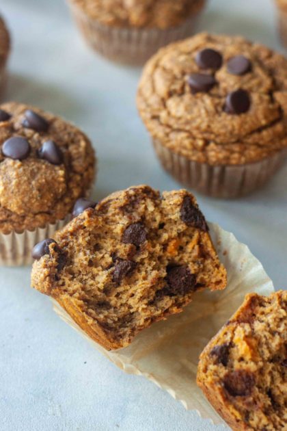 inside of Sweet Potato Chocolate Chip Muffins