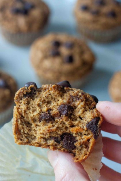 inside of Sweet Potato Chocolate Chip Muffins