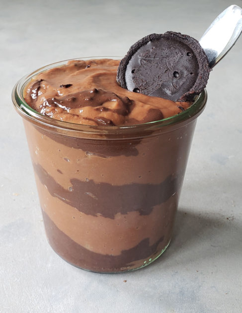 Sweet Potato Papaya Smoothie made with coffee, with PB Cup Cocoa Bar In a Jar and a Hail Merry Espresso Tart