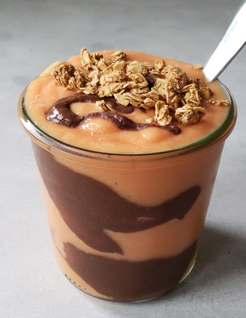 Sweet Potato Papaya Smoothie with PB Cup Cocoa Bar In a Jar and Bad Monkey Granola