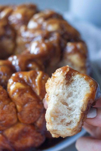 Inside of a piece of Caramel Sourdough Pull Apart Bread