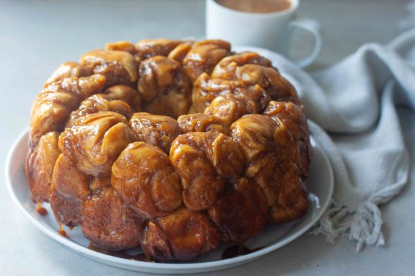 Caramel Sourdough Pull Apart Bread and coffee