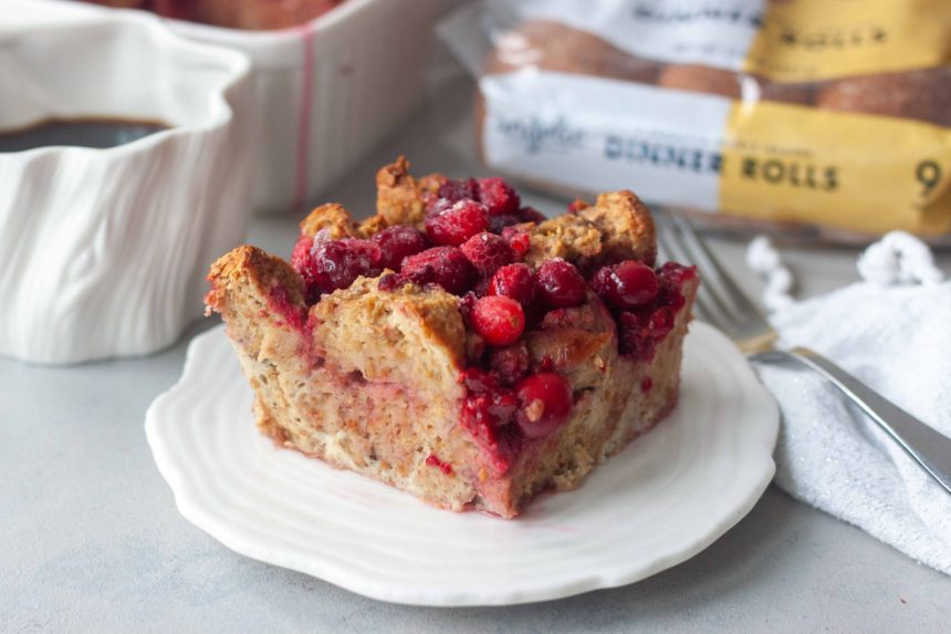 Cran-Berry French Toast Bake on plate with coffee in mug