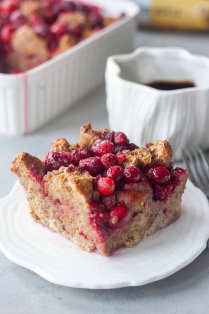 Cran-Berry French Toast Bake on plate with coffee in mug