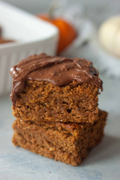 Pumpkin Breakfast Cake with Cocoa Bar PB Cup "frosting"