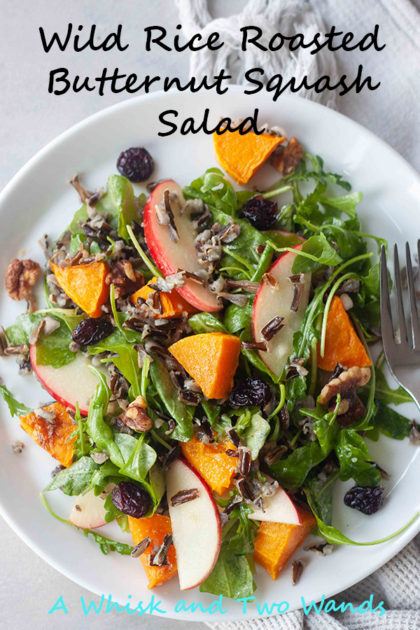 A heartier salads perfect for the cooler days and holidays! Warm roasted squash and wild rice paired with the crisp apples, chewy tart dried cranberries, toasted walnuts, and arugula. This gluten free, vegan, salad can be made ahead and perfect for meal prep.