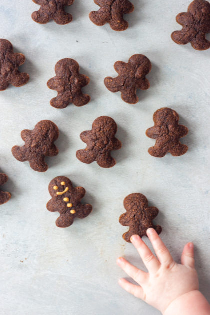 Baby hand and Mini Gingerbread Man Muffins