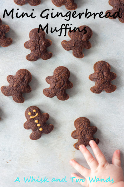 Simple to make, simple ingredients, and simply delicious! Mini Gingerbread Man Muffins are a healthy breakfast for the whole family, babies to adults! Gluten free and dairy free with a vegan option.