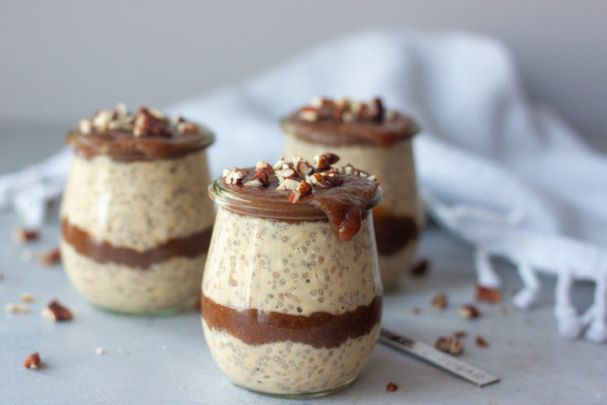 Sticky Toffee Pudding Overnight Oats in jars