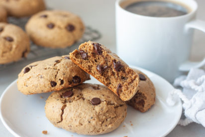 Inside of Not Just The Mama's Cookie and plate of cookies with coffee