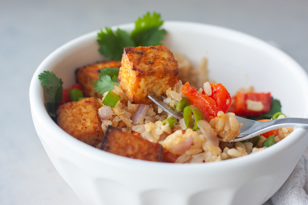 Peruvian Tofu Oven Fried Rice Bowls A Whisk and Two Wands