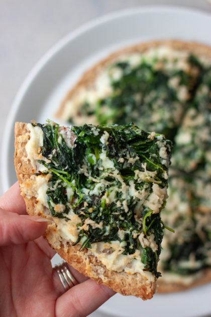 slice of Spinach Garlic Flatzza Pizza