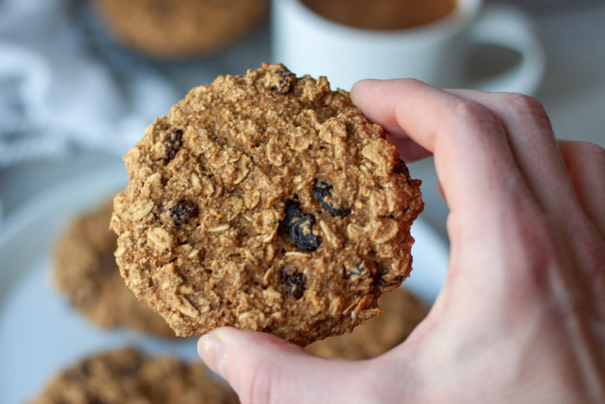 Hand holding a Oatmeal Raisin Breakfast Cookie