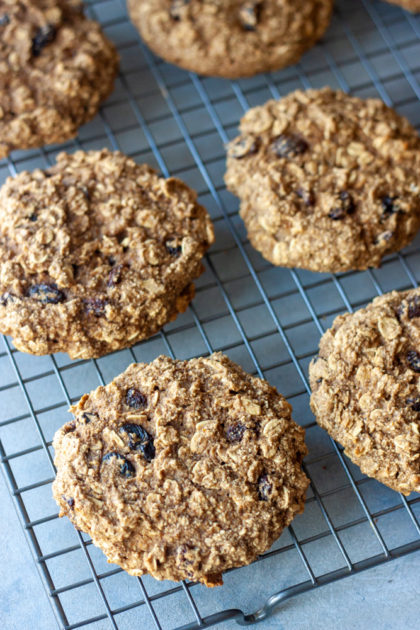 Cooling rack of Oatmeal Raisin Breakfast Cookies