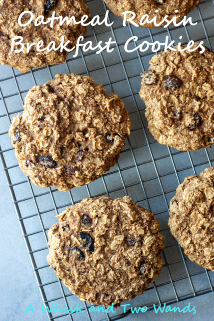 Oatmeal Raisin Breakfast Cookies are quick and easy to make cookies made with simple ingredients you have stocked up in your pantry. No eggs, milk, or butter just a few shelf stable ingredients. Cookies are gluten free, dairy free, and vegan friendly.