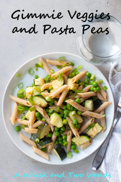 A quick, simple, delicious, and versatile dinner that will have your whole family saying Gimmie Veggies and Pasta Peas! Made with a few pantry staples and fresh or frozen vegetables it's gluten free and vegan friendly. This version made with protein packed Banza chickpea pasta and a mix of fresh and frozen vegetables.