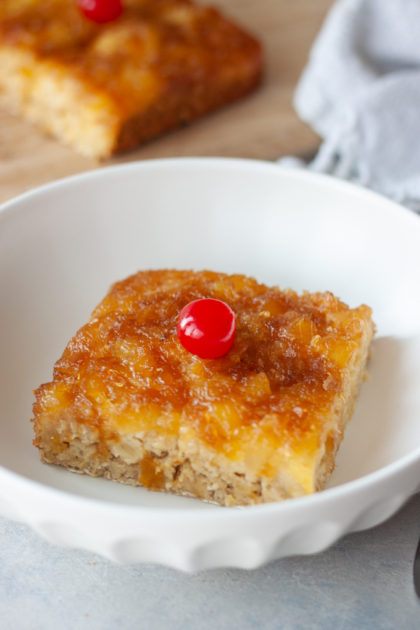 Pineapple Upside-Down Oatmeal Cake in bowl