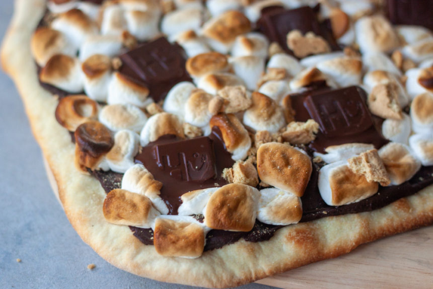 S'more Pizza on pizza board