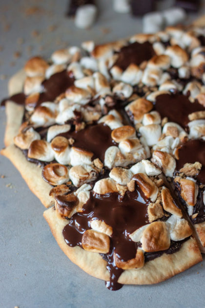 Sourdough S'more Pizza with melty dripping chocolate