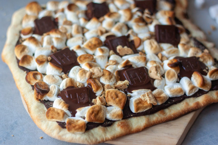 S'more Pizza on pizza board