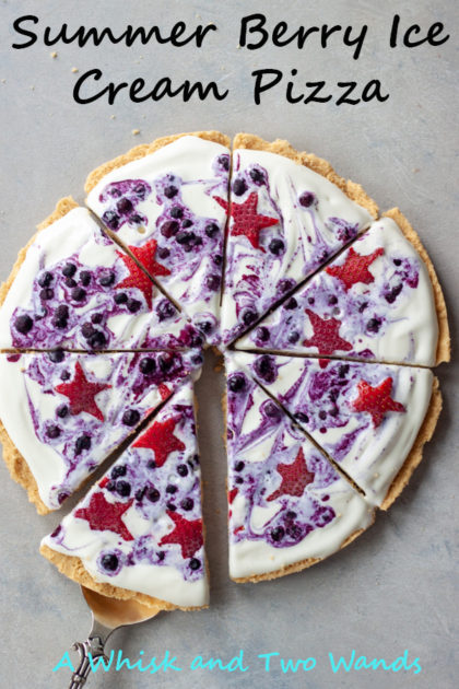 Delicious, fun, and festive Summer Berry Ice Cream Pizza is a simple no bake treat that only takes a handful of ingredients and very little time. It's gluten free and vegan friendly and perfect for your next pizza night, the 4th, or anytime.