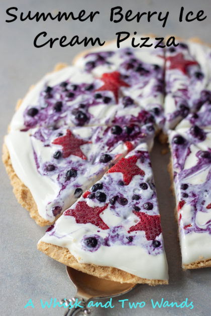 Delicious, fun, and festive Summer Berry Ice Cream Pizza is a simple no bake treat that only takes a handful of ingredients and very little time. It's gluten free and vegan friendly and perfect for your next pizza night, the 4th, or anytime.