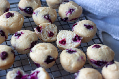 Baking rack with mini blueberry muffins