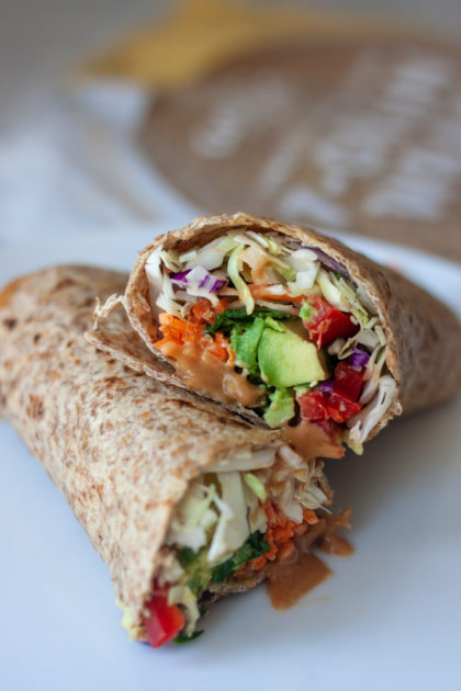 Sprouted Thai Veggie Wraps with Peanut Butter Sauce - A Whisk and Two Wands