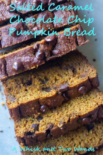 Salted Caramel Chocolate Chip Pumpkin Bread As the temps drop things heat up in the oven with Salted Caramel Chocolate Chip Pumpkin Bread! Simple and delicious another oat based bread perfect for breakfast or an afternoon snack. Gluten free, and dairy free friendly.