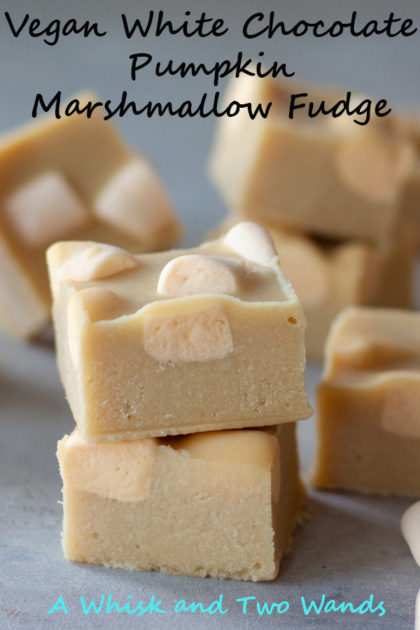 Delicious Vegan White Chocolate Pumpkin Marshmallow Fudge takes only a 15 minutes and 4 ingredients. This vegan, gluten free, dairy-free, and paleo-ish fudge is a healthy treat to keep stashed in the freezer for when those fall sweet tooth cravings hit.