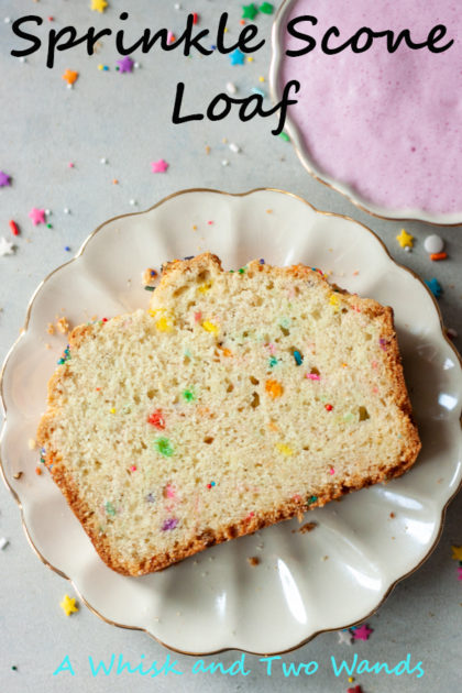 Sprinkle Scone Loaf, sometimes you need sprinkles even if you have nothing to celebrate. Everything you love in a traditional scone in loaf form that doesn't dry out quick! Buttery and flaky scone texture that isn't too sweet, it is a scone after all, and goes perfectly with your morning coffee or tea. Bonus it doesn't require getting up early to make and can be made the night before.