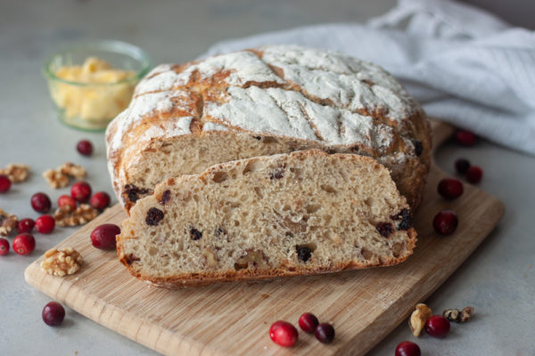 Cranberry Walnut Spelt Sourdough Bread sliced