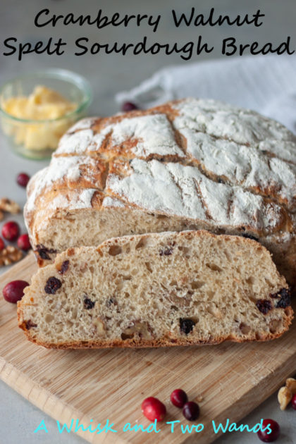 Cranberry Walnut Spelt Sourdough Bread is simply delicious, especially this time of year! Perfect for your Thanksgiving table, or just an average day. I especially love it (usually toasted) topped with honey butter, it doesn't get much better than fresh homemade sourdough!