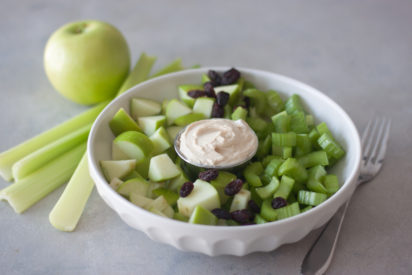 Celery, apple, bowl, raisins