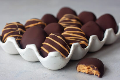 Egg tray with chocolate peanut butter eggs